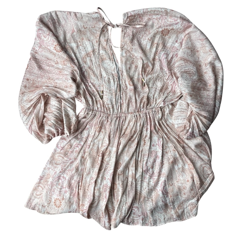 Free People Arzel Pleated Kimono Dress Size S Paisley Blush and Ivory - Picture 6 of 10